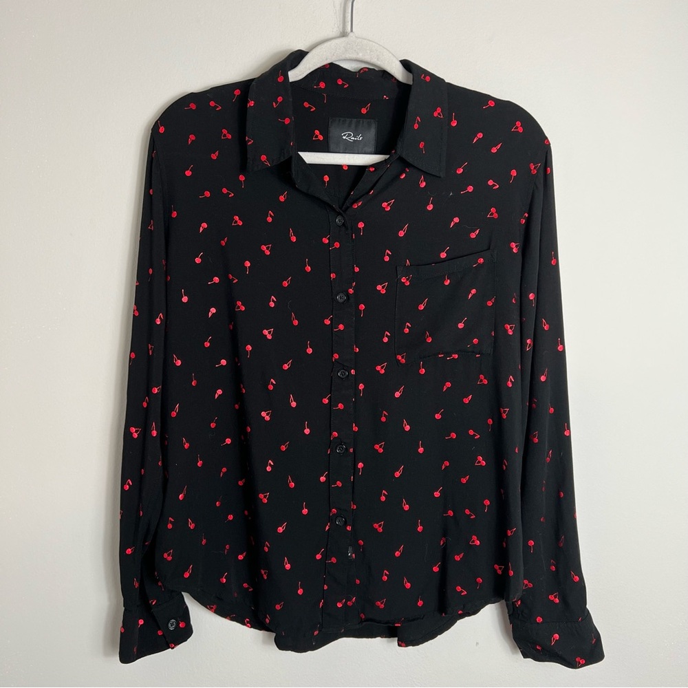 Rails Button Front Blouse-Black Metallic Red Cher… - image 2